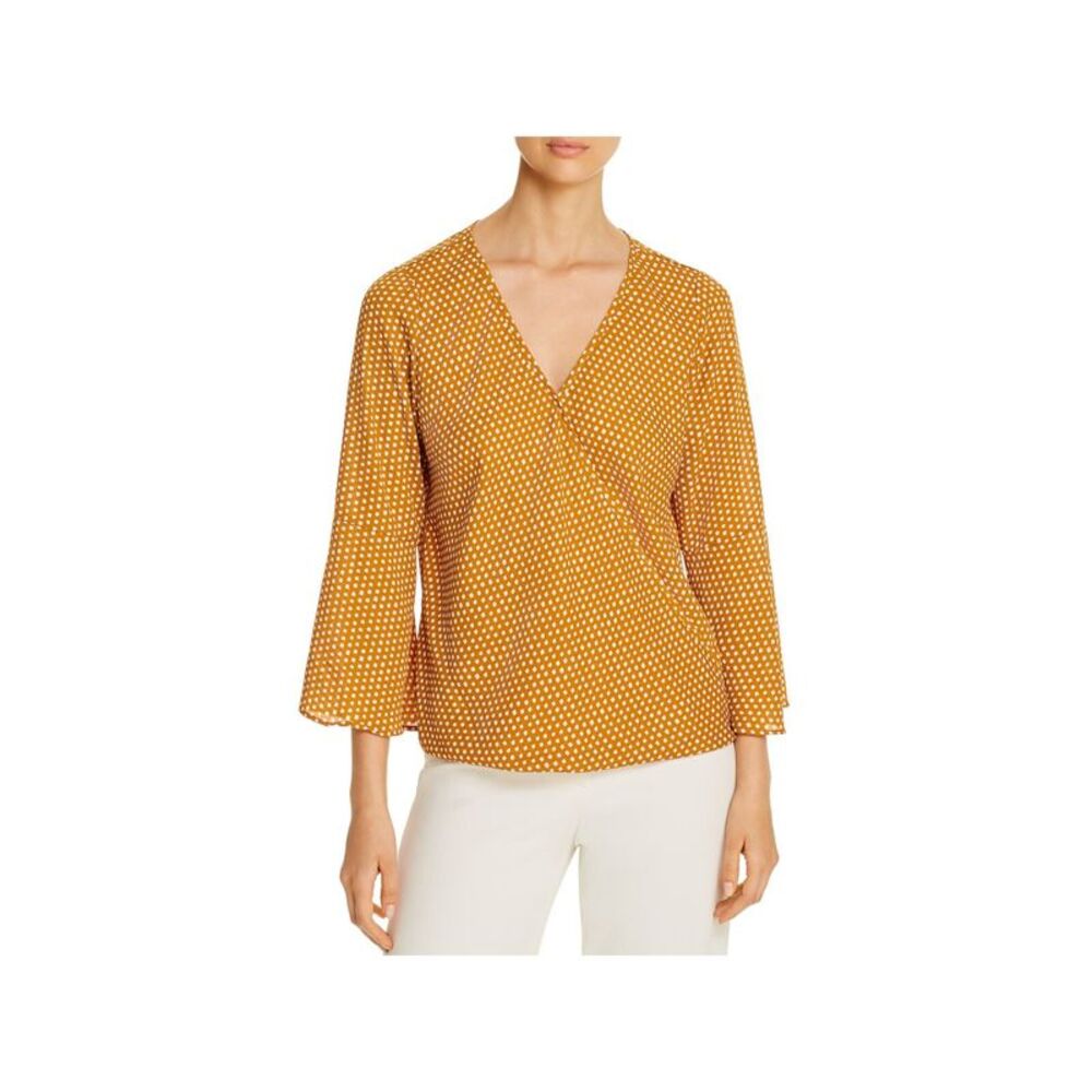 STATUS BY CHENAULT Womens Yellow Bell Sleeve Wear To Work Faux Wrap Top XS